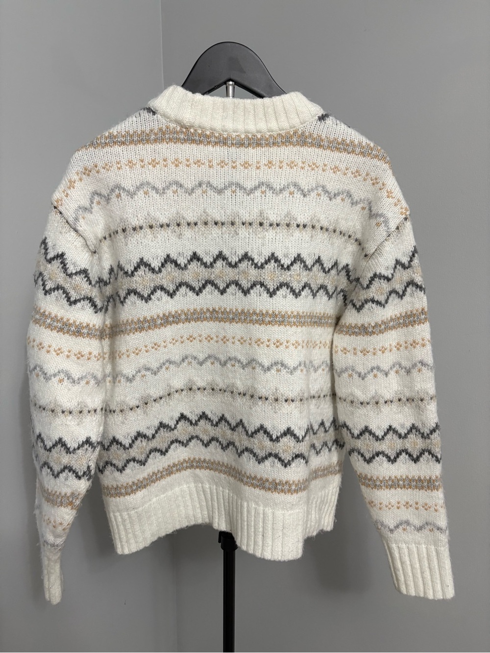 American Eagle Fair Isle Knit Sweater Cream Gray Neutral Boho Cozy Shabby Chic S - Picture 3 of 8